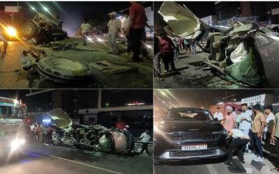 तेज रफ्तार कार की टक्कर से ट्रैक्टर तीन टुकड़ों में बंटा, चालक गंभीर घायल