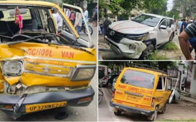 लखनऊ में सुबह का बड़ा हादसा: तेज रफ्तार SUV ने स्कूली वैन को मारी टक्कर, कई बच्चे घायल